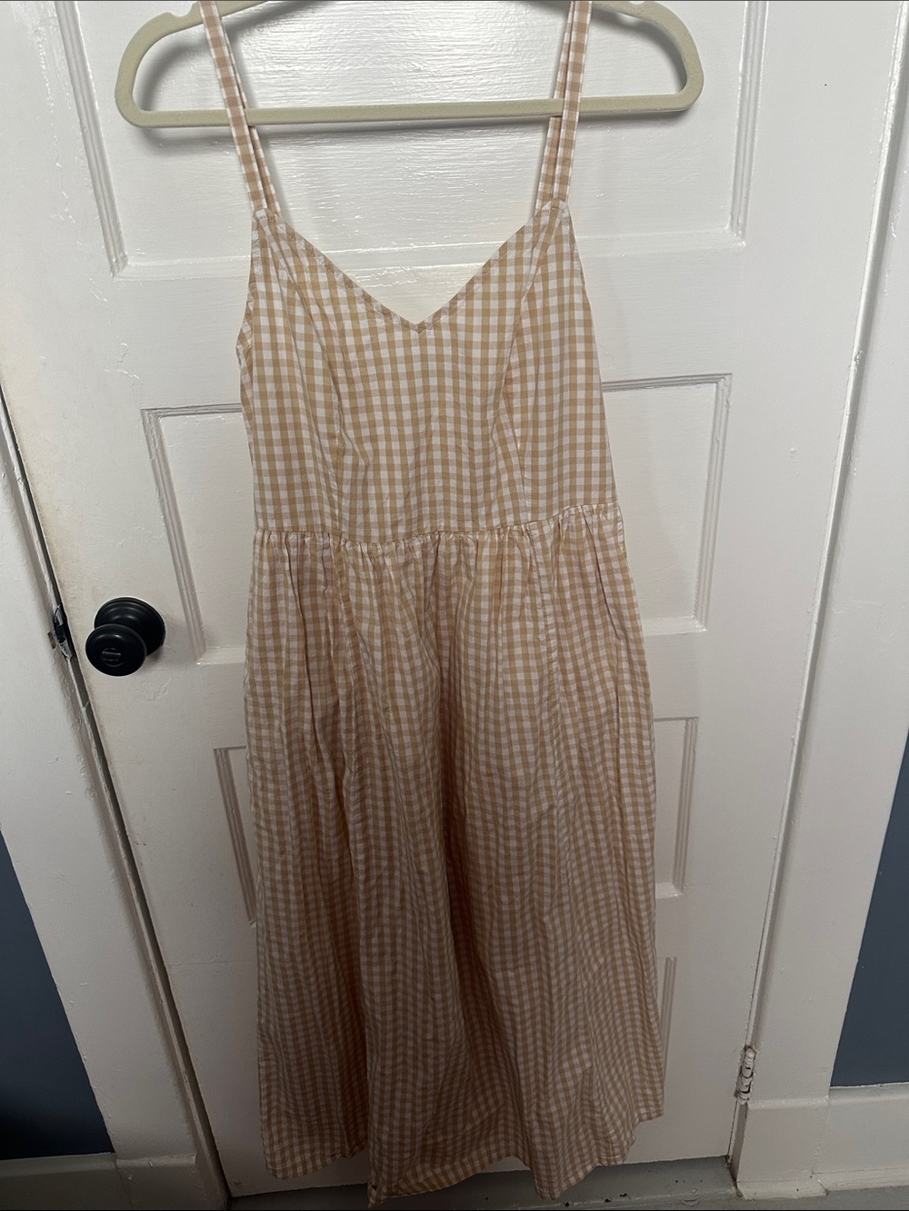Old Navy Beige Gingham Spaghetti-Strap Midi Dress